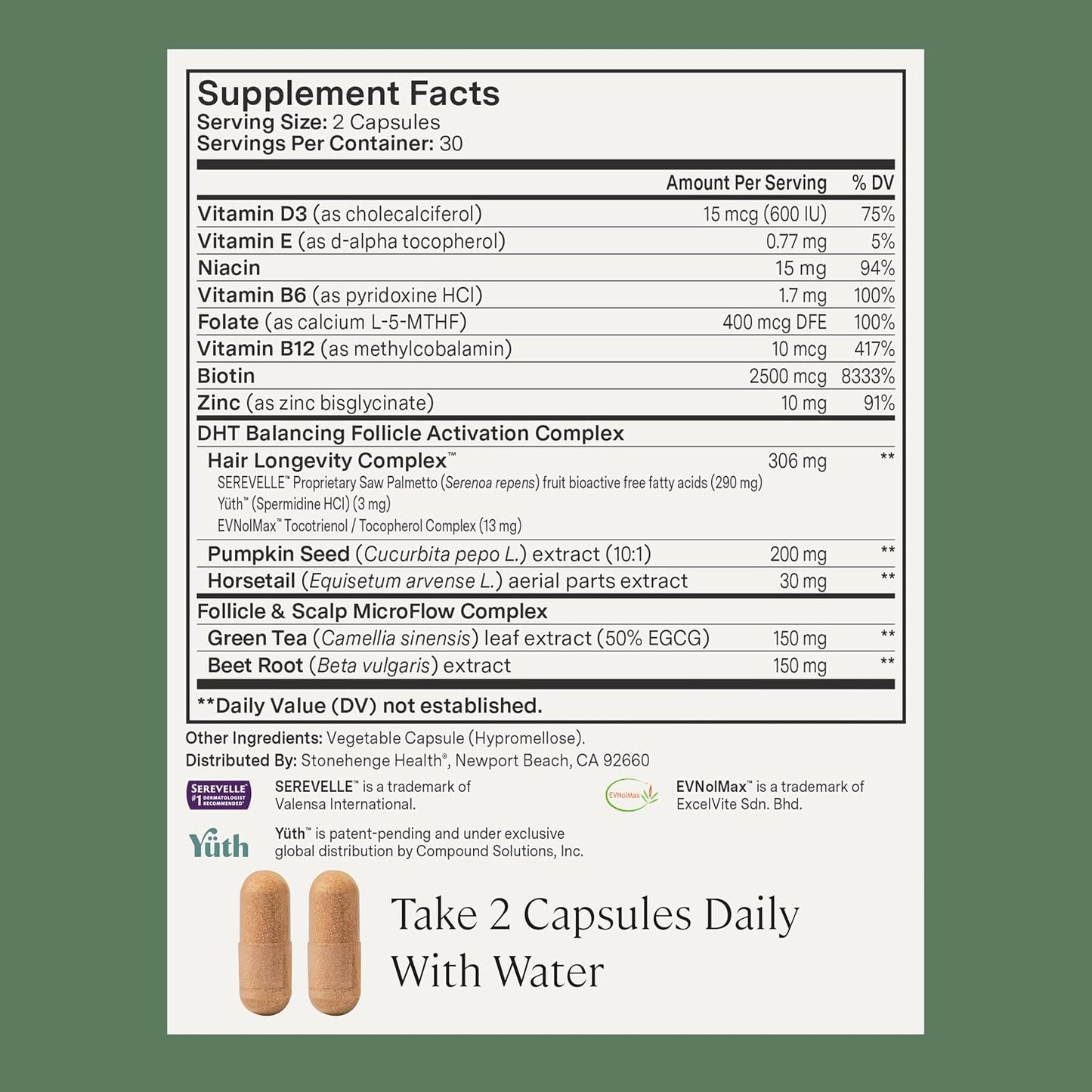 Stonehenge Health Dynamic Hair Energy for Men – Hair Growth Supplement with Saw Palmetto, Spermidine, Biotin & Tocotrienols – Supports Thicker, Denser, Fuller-Looking Hair – 60 Vegetarian Capsules - PrimeBioHealth - canada supplements