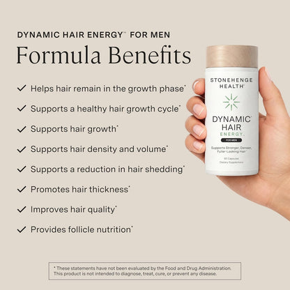 Stonehenge Health Dynamic Hair Energy for Men – Hair Growth Supplement with Saw Palmetto, Spermidine, Biotin & Tocotrienols – Supports Thicker, Denser, Fuller-Looking Hair – 60 Vegetarian Capsules - PrimeBioHealth - canada supplements