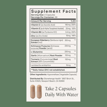 Stonehenge Health Dynamic Immunity Daily Supplement 10-in-1 Immune Boosters Zinc, Elderberry, Echinacea, Vitamin C & Probiotic L. Acidophilus – Supports Immune System & Respiratory Health, 60 Capsules - PrimeBioHealth - canada supplements