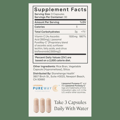 Stonehenge Health Dynamic Liposomal Vitamin C 1500mg - 90 Capsules - Advanced Formula - Phospholipids sourced from Non-GMO Sunflower, Supports Healthy Immune System (Pack of 2) - PrimeBioHealth - canada supplements