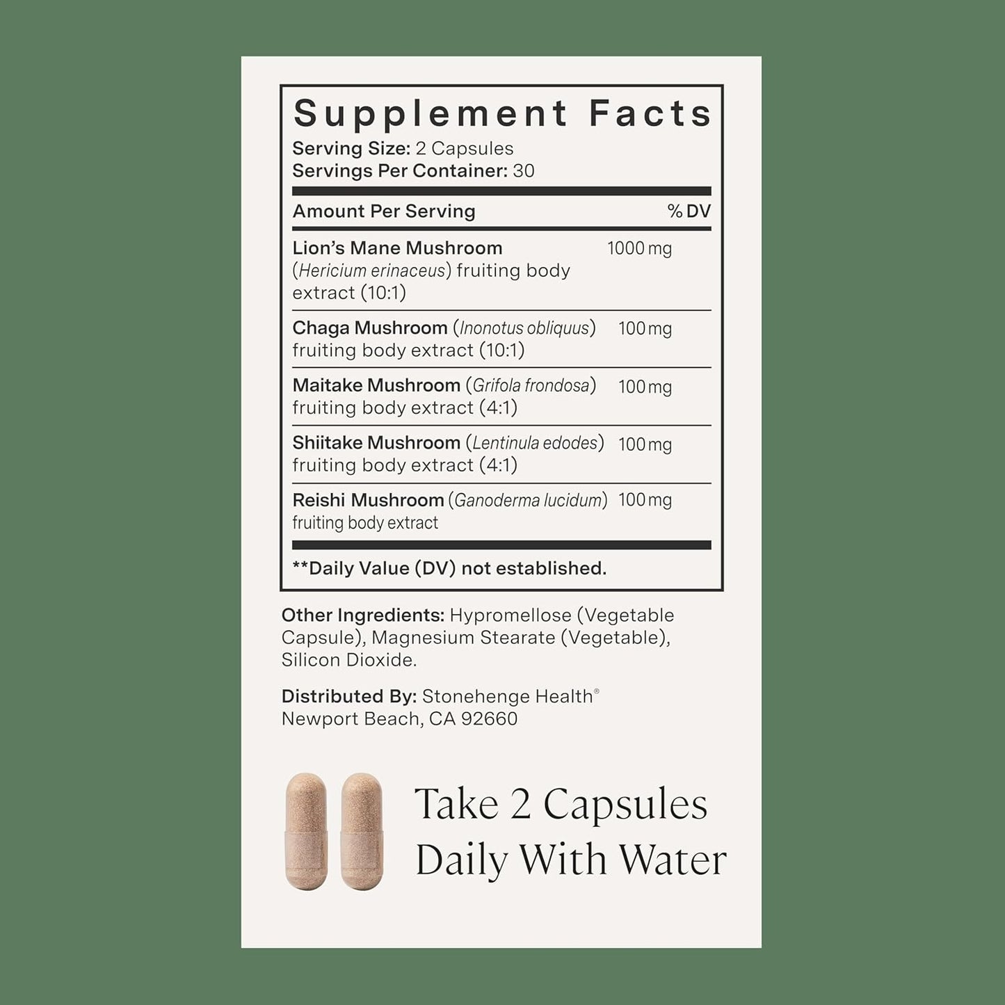 Stonehenge Health Dynamic Mushrooms 1,400 mg Per Serving, 5 Mushroom Complex (Lion’s Mane, Reishi, Chaga, Maitake, Shiitake) 100% Fruiting Bodies, No Mycelium – Brain, Memory & Immune Support 60 Caps - PrimeBioHealth - canada supplements
