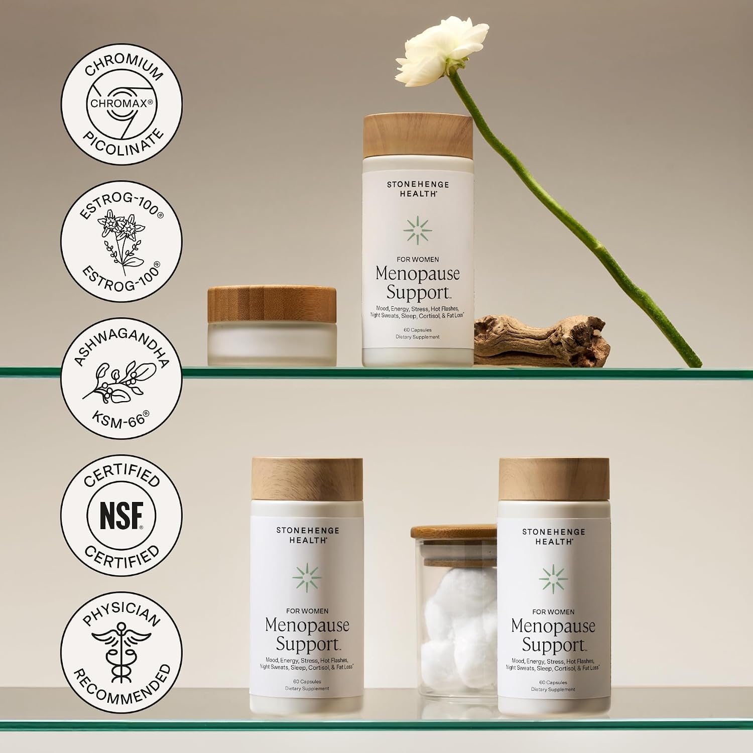 Stonehenge Health for Women Menopause Support for Peri + Menopause + Post - Mood, Energy, Stress, Hot Flashes, Night Sweats, Sleep & Cortisol, Chromax Chromium, Vitamin D3, KSM-66 Ashwagandha - PrimeBioHealth - canada supplements
