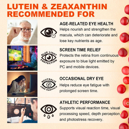 Sugar-Free Lutein Zeaxanthin Supplements Gummies (25mg) Vitamins A, C, E, Bilberry, Astaxanthin - Coconut Oil for Better Absorption - Adults & Teens Vision Health, Eye Strain, Dry Eyes - Vegan, 60Cts - PrimeBioHealth - canada supplements