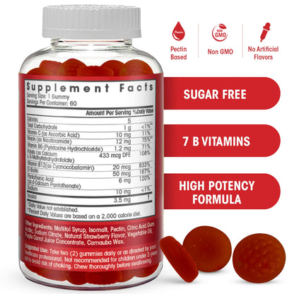 Sugar Free Vitamin B Complex Gummies - Vitamin B12, B7, B6, B3 (Niacin), B5, B8, B9 (Folate)- Third Party Tested- Prenatal, Vegan Diet, Older Adults - PrimeBioHealth - canada supplements