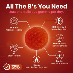 Sugar Free Vitamin B Complex Gummies - Vitamin B12, B7, B6, B3 (Niacin), B5, B8, B9 (Folate)- Third Party Tested- Prenatal, Vegan Diet, Older Adults - PrimeBioHealth - canada supplements