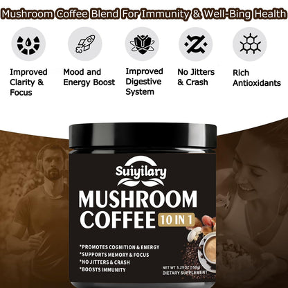 Suiyilary Mushroom Coffee, 10 Mushroom Extract Powder Blend Lion's Mane, Reishi, Chaga - PrimeBioHealth - canada supplements