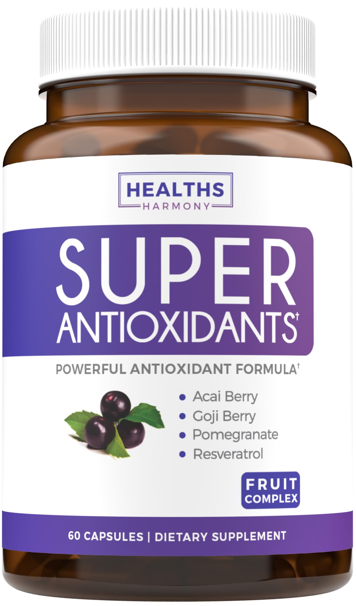 Super Antioxidants Supplement for Women & Men - High Potency Herbal & Fruit Blend with Acai, Goji, Pomegranate, Elderberry & Resveratrol for Skin Care & Immune Support - Vegan & Non-GMO - 60 Capsules - PrimeBioHealth - canada supplements