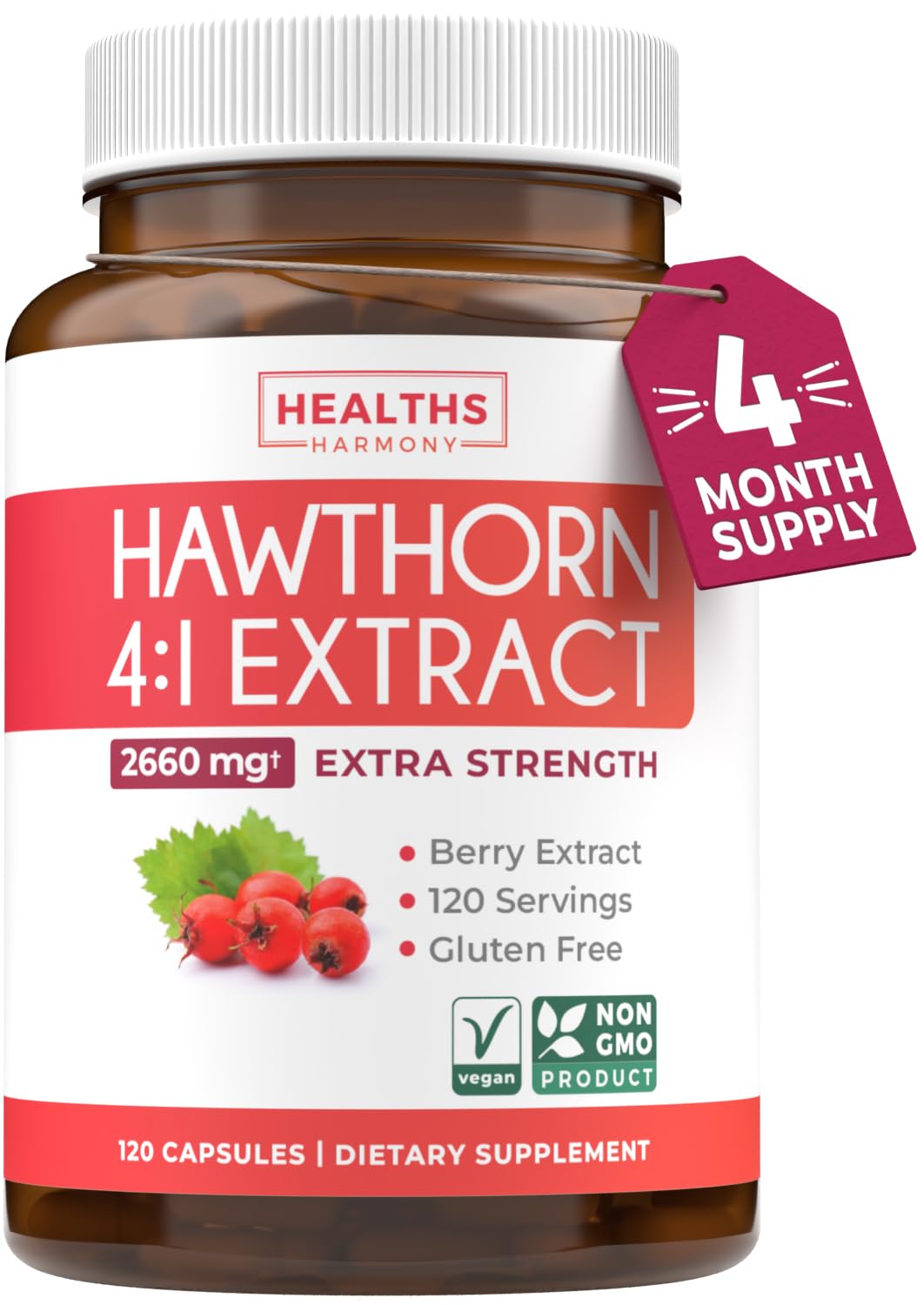 Super Potent Hawthorn Berry Extract Capsules - Hawthorn Berry Supplement Made from Extra Strength Concentrate to Support Heart and Digestive Health - Vegan Non-GMO & Gluten Free (4 Month Supply) - PrimeBioHealth - canada supplements