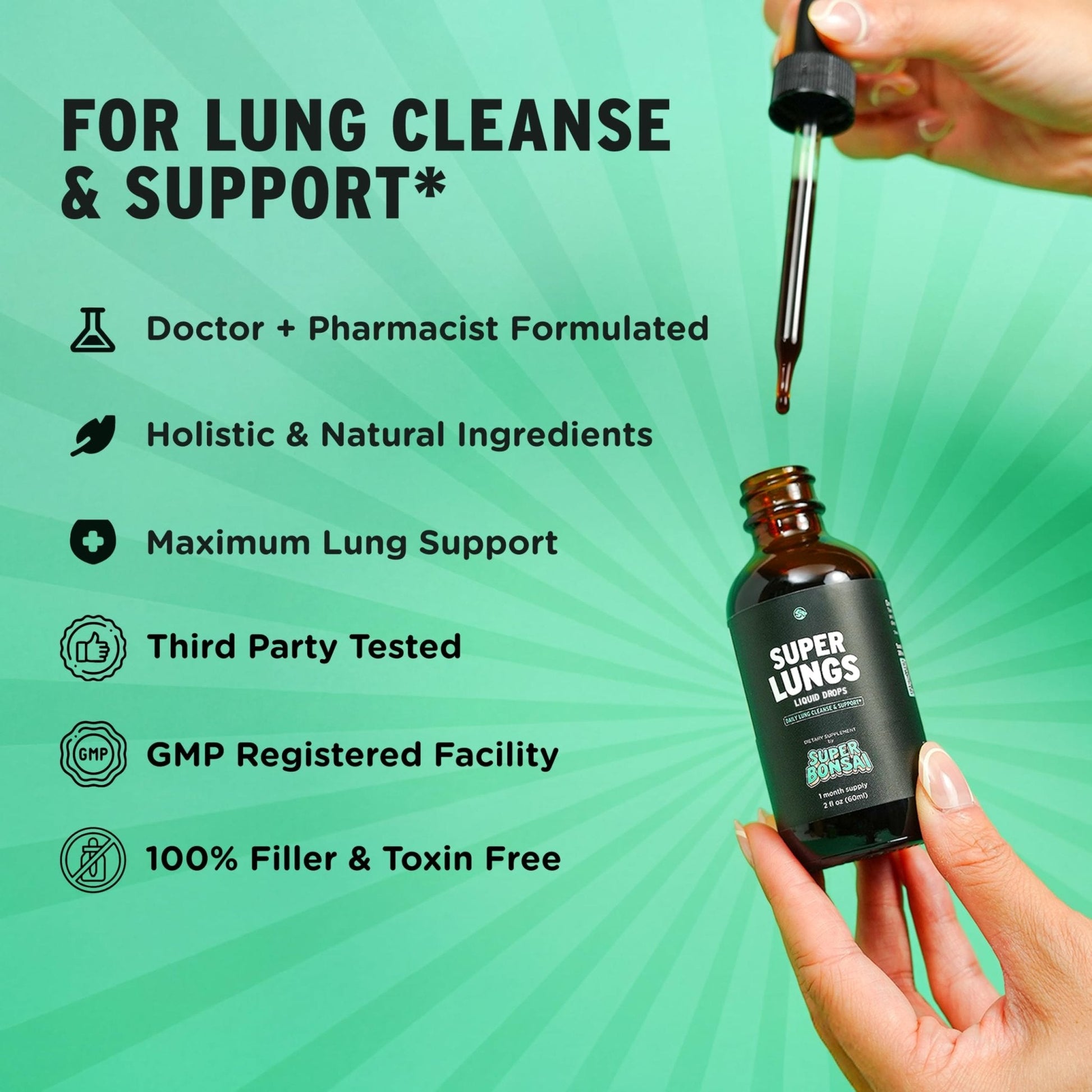 SuperBonsai Super Lungs Mullein Drops – Herbal Lung Support Tincture with Mullein Leaf Extract Elderberry Reishi Marshmallow Root - PrimeBioHealth - canada supplements