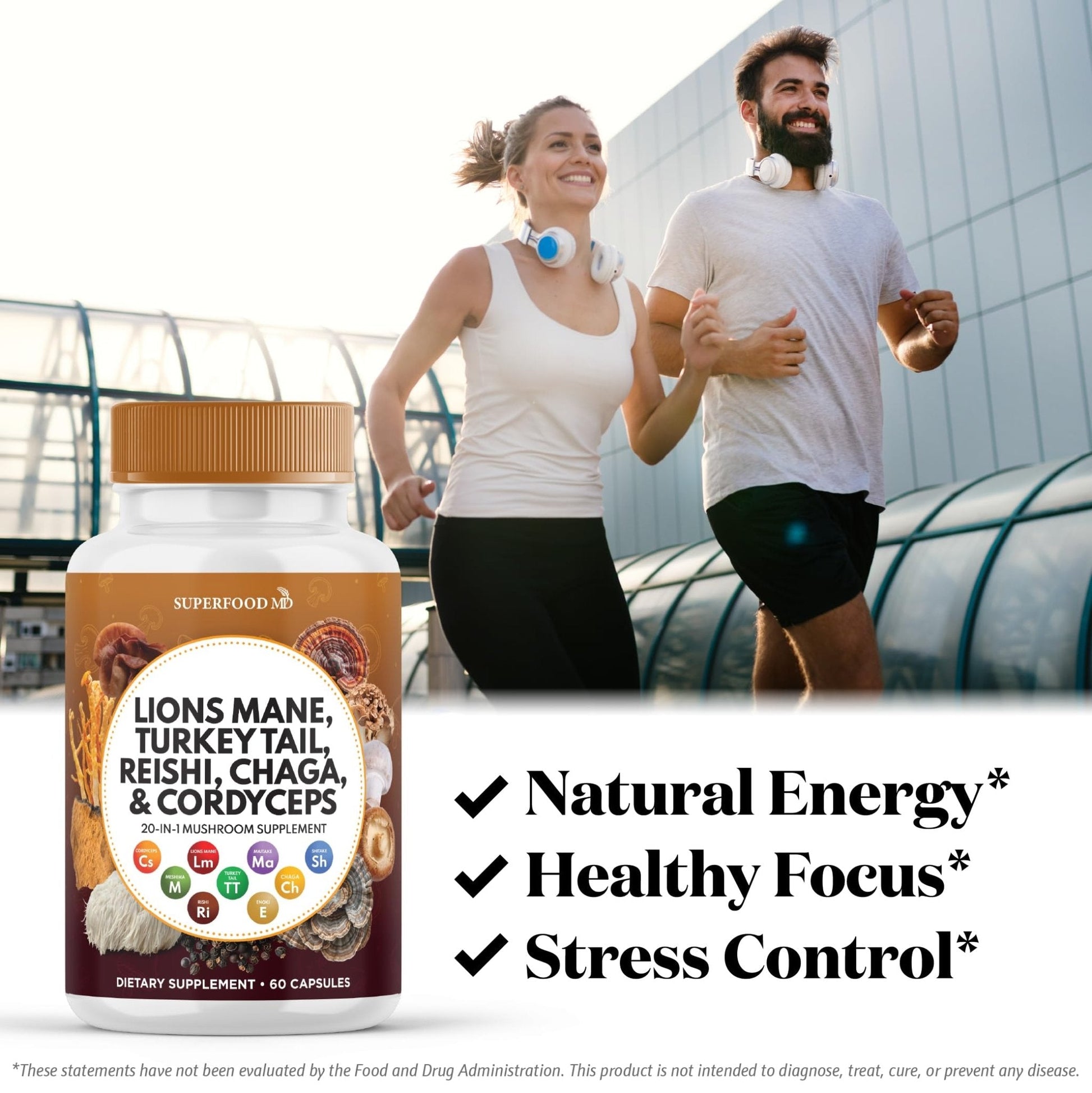 Superfood MD Lions Mane Mushroom Supplement with Turkey Tail Reishi Cordyceps Chaga with Marshmallow Root - 120 Count - PrimeBioHealth - canada supplements