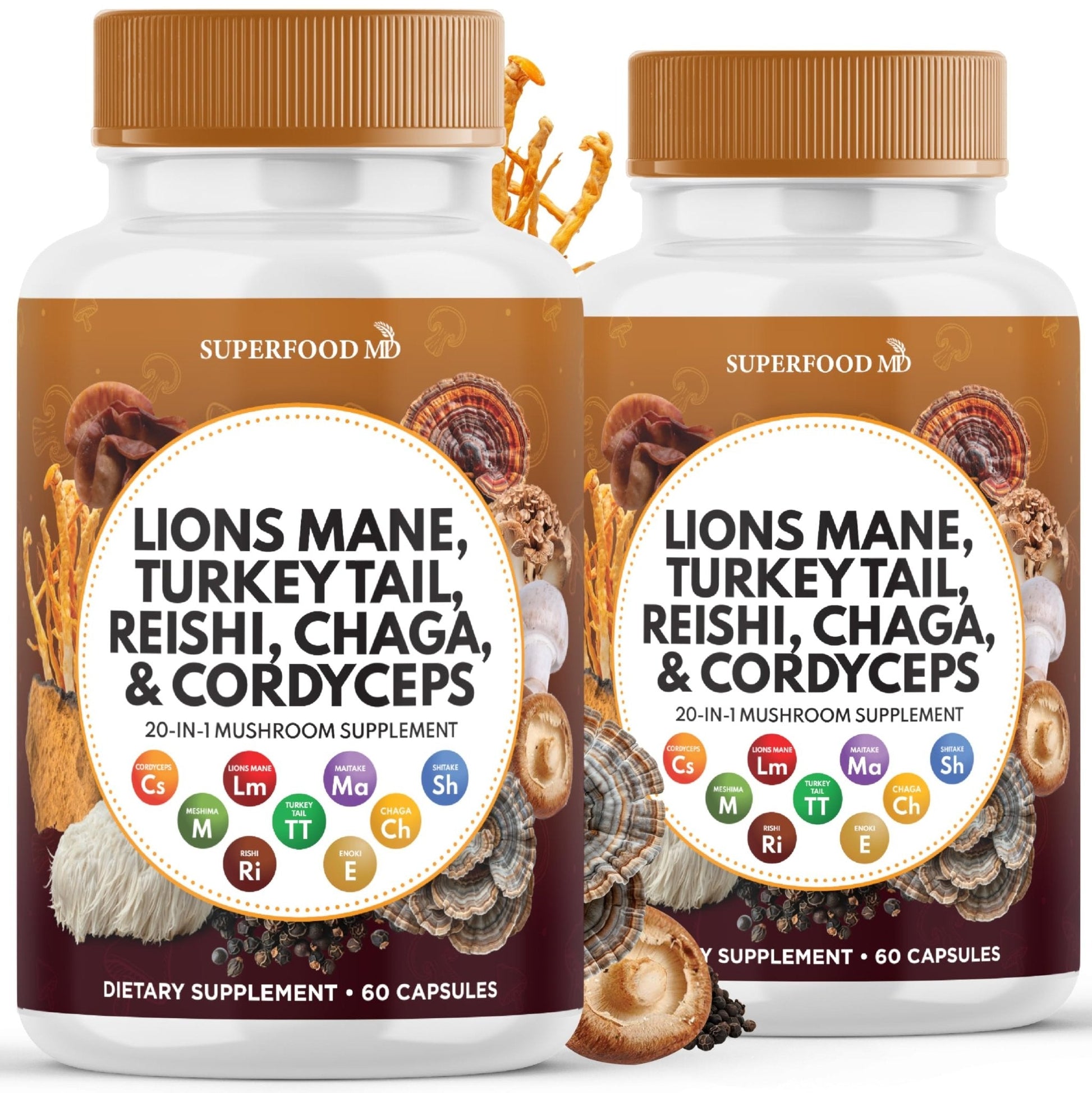 Superfood MD Lions Mane Mushroom Supplement with Turkey Tail Reishi Cordyceps Chaga with Marshmallow Root - 120 Count - PrimeBioHealth - canada supplements