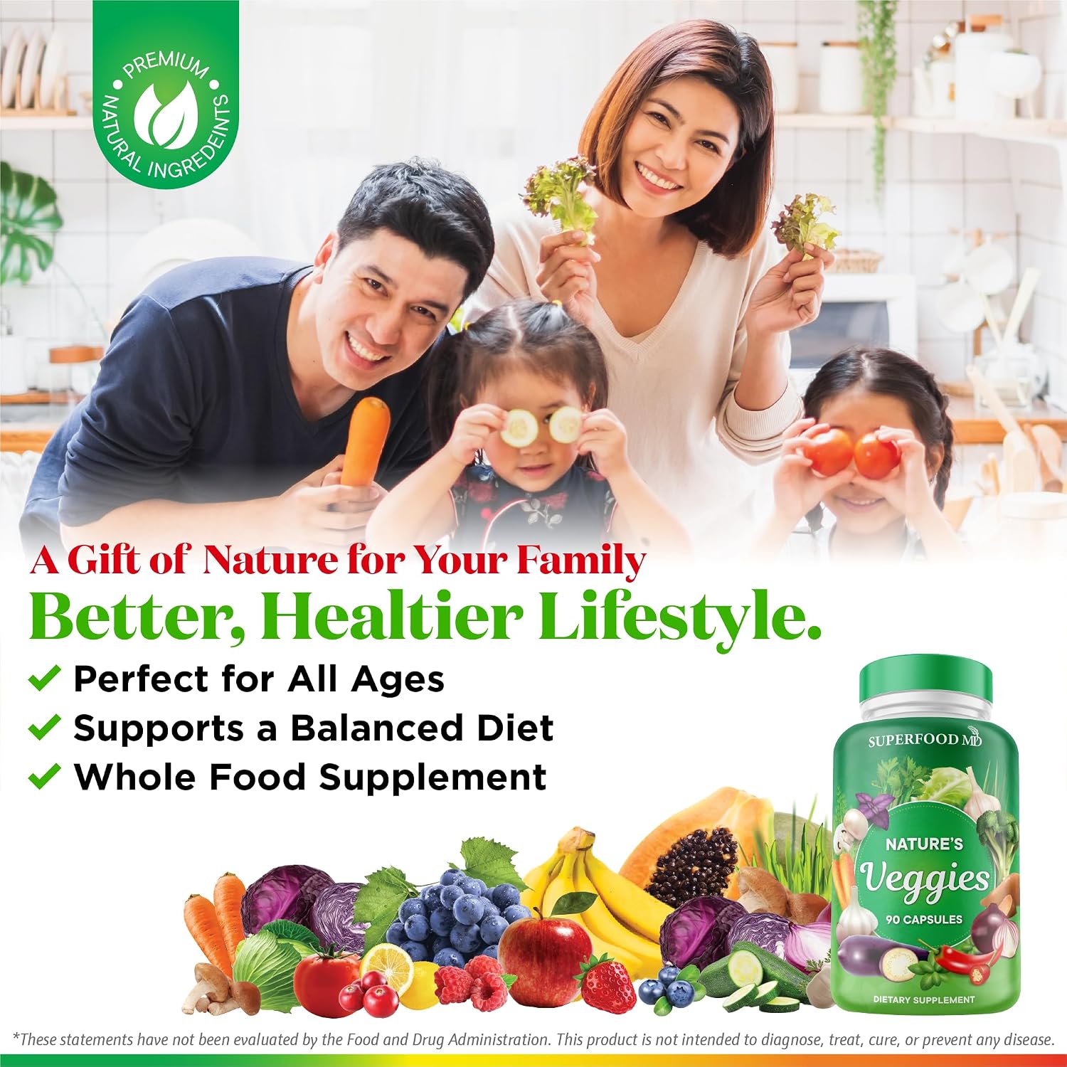 Superfood MD Veggies Supplement - 90 Veggie Capsules - Supports Energy Levels, Beta Carotene, Vitamins & Minerals - Soy Free - 90 Count - PrimeBioHealth - canada supplements