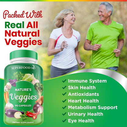 Superfood MD Veggies Supplement - 90 Veggie Capsules - Supports Energy Levels, Beta Carotene, Vitamins & Minerals - Soy Free - 90 Count - PrimeBioHealth - canada supplements