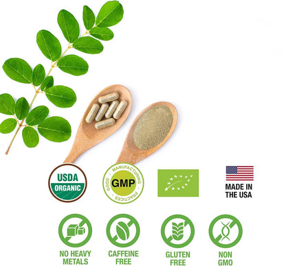 SUPREME HERBALS, 100% Raw and Pure Moringa Leaf Powder Capsules. Organic Certified Moringa Leaf. Natural Superfood with Essential Amino Acids - PrimeBioHealth - canada supplements