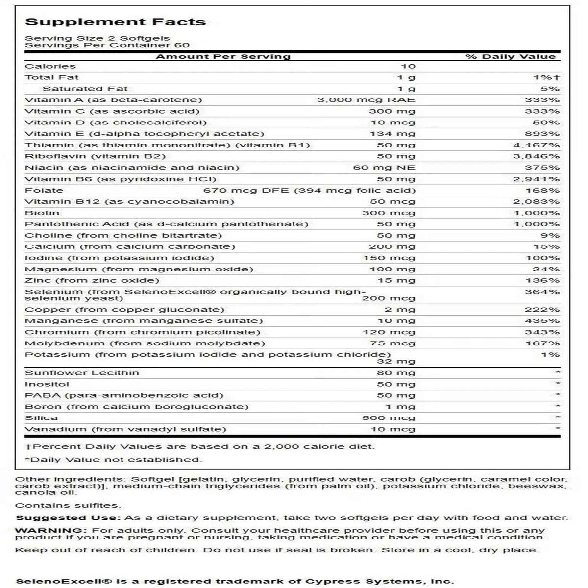 Swanson Multi Without Iron Multivitamin Health Supplement Iron-Free Formula 120 Softgels Sgels