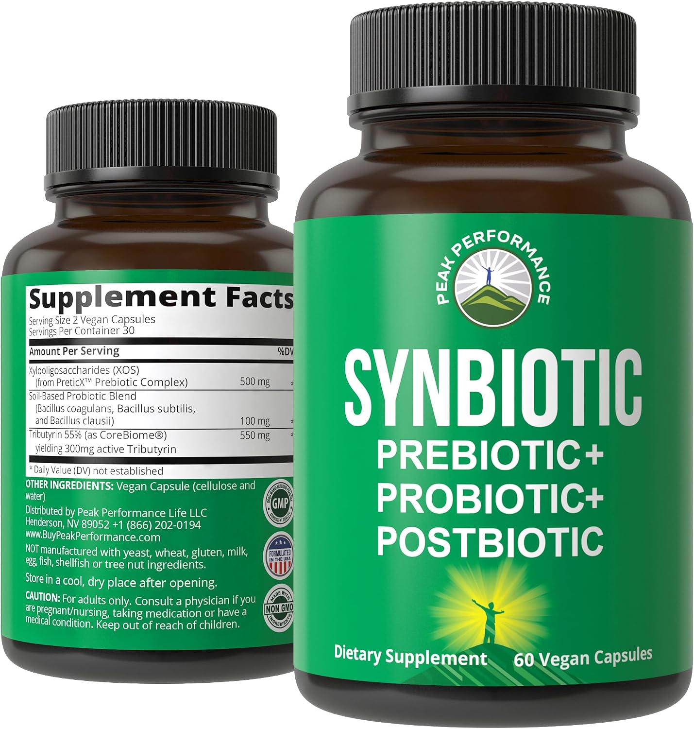 Synbiotic = Prebiotic + Probiotic + Postbiotic 3-in-1 Supplement with Clinically Tested Ingredients - Pre and Probiotics Plus Important Tributyrin CoreBiome for Gut - 60 Vegan Capsules for Women + Men - PrimeBioHealth - canada supplements