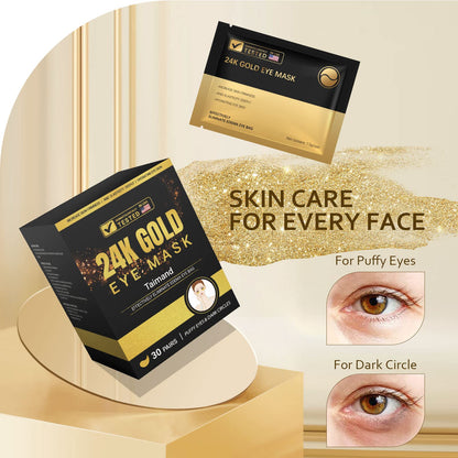 Taimand Under Eye Patches (30 Pairs), 24K Gold Under Eye Mask for Puffy Eyes, Dark Circles,Bags and Wrinkles with Collagen - PrimeBioHealth - canada supplements