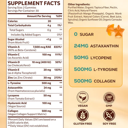 Tanning Gummies with Astaxanthin for Women and Men | Sunless Tanning Supplement with Beta Carotene, Lycopene, Collagen & Vitamins | Skin Radiance & Hydration | Vegan & Sugar Free - 60 Count - PrimeBioHealth - canada supplements