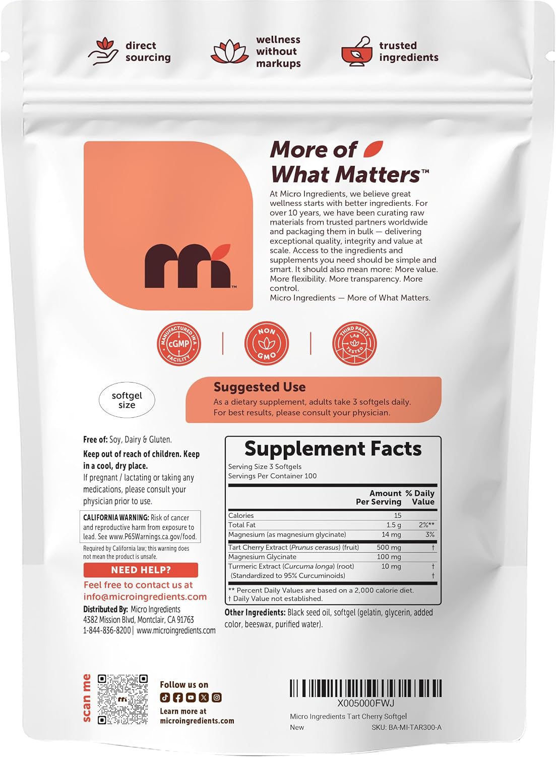 Tart Cherry+ with Magnesium Glycinate & 95% Turmeric Curcumin, 300 Softgels | Made with Black Seed Oil | Tart Cherry Extract Supplement | 3-in-1 Herbal & Mineral Complex | Non-GMO, Gluten Free - PrimeBioHealth - canada supplements