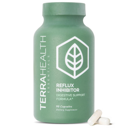 Terra Health Essentials Reflux Inhibitor - Digestive Supplement for Stomach Comfort, Acid Balance & Nutrient Absorption - Betaine HCL with Pepsin - PrimeBioHealth - canada supplements