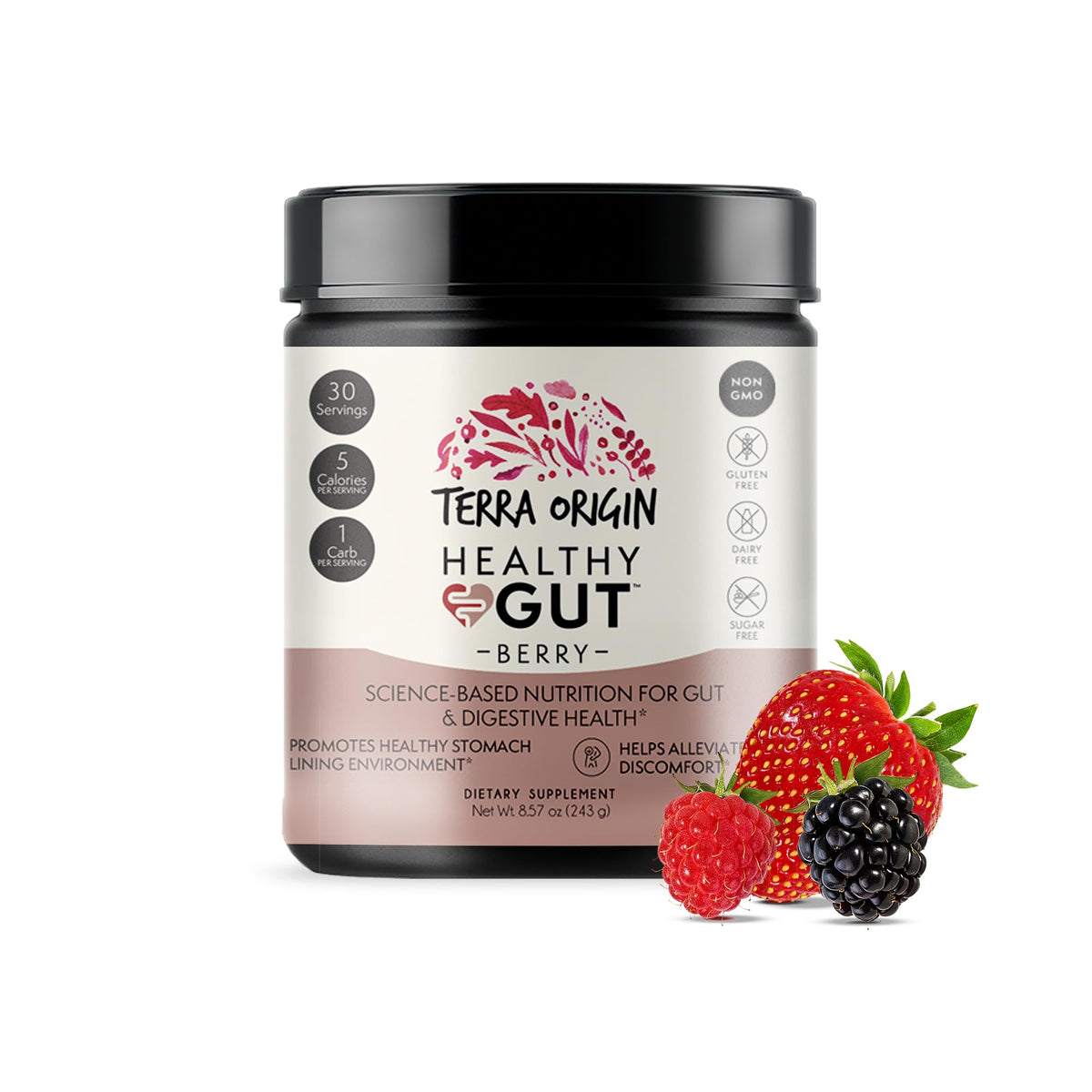 TERRA ORIGIN Healthy Gut Powder (Berry Flavor) |30-Servings with L-Glutamine, Zinc, Glucosamine, Slippery Elm Bark, Marshmallow Root and More! - PrimeBioHealth - canada supplements