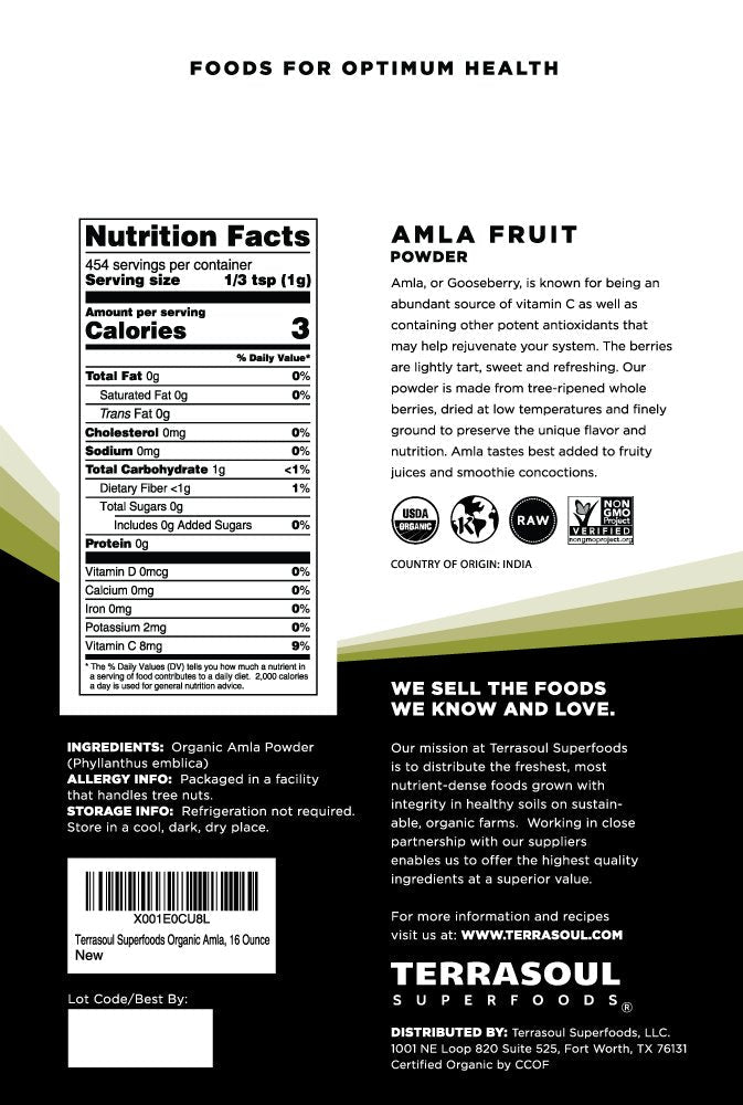 Terrasoul Superfoods Organic Amla Berry Powder (Amalaki), 16 Oz - Rich in Antioxidant Vitamin C | Supports Immunity - PrimeBioHealth - canada supplements