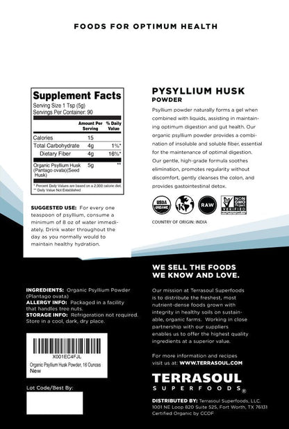 Terrasoul Superfoods Organic Psyllium Husk Powder, 1 Lb - Superfine Texture | 99% Purity | Perfect for Gluten-Free Baking | No Purple Breads - PrimeBioHealth - canada supplements