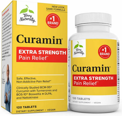 Terry Naturally Curamin Extra Strength - 120 Vegan Tablets - Non-Addictive Pain Relief Supplement with Curcumin from Turmeric - PrimeBioHealth - canada supplements