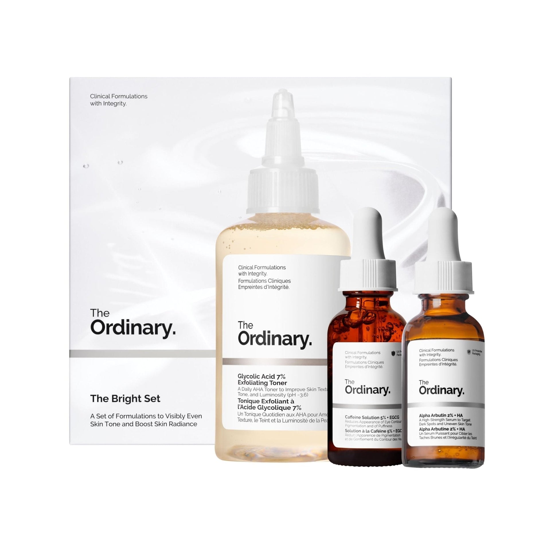The Ordinary The Bright Set, 3-Step Regimen for Radiant, Even Skin Tone with Glycolic Acid 7% Exfoliating Toner - PrimeBioHealth - canada supplements
