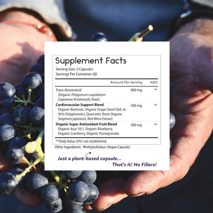Thomas' all-natural Remedies Resveratrol 1600mg Organic Trans-Resveratrol Antioxidant Supplement with Organic Grape Seed Extract and Quercetin - PrimeBioHealth - canada supplements