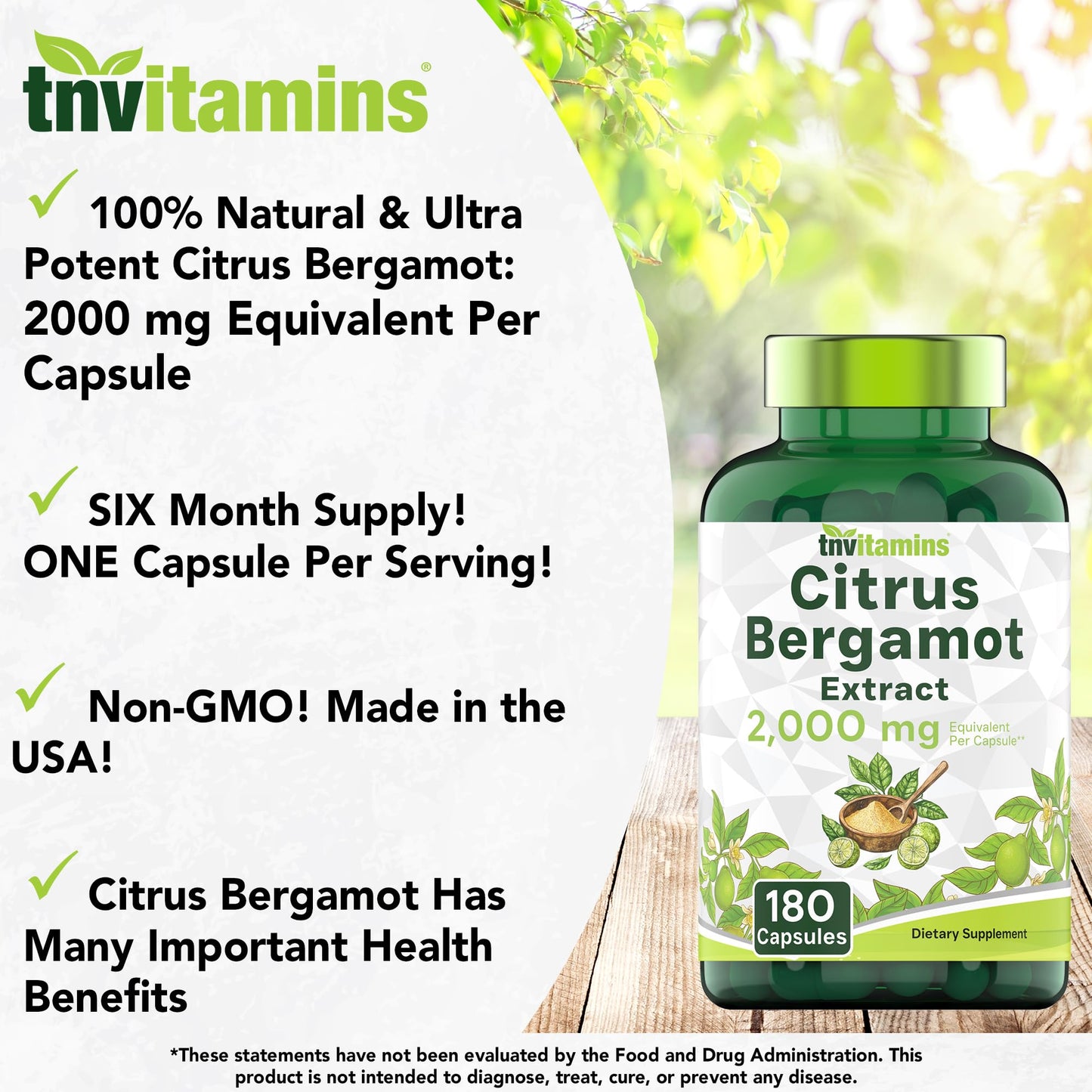 tnvitamins Citrus Bergamot 2000mg - 180 Capsules | Ultra Potent Citrus Bergamot Supplement 2000 mg Per 1 Capsule Serving - PrimeBioHealth - canada supplements