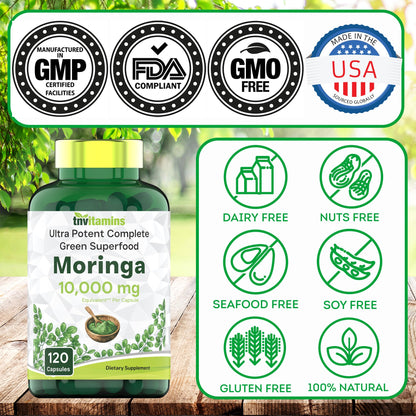 tnvitamins Moringa Capsules 10,000 mg - 120 Capsules | High Potency Moringa Leaf Extract Superfood Supplement for Energy - PrimeBioHealth - canada supplements