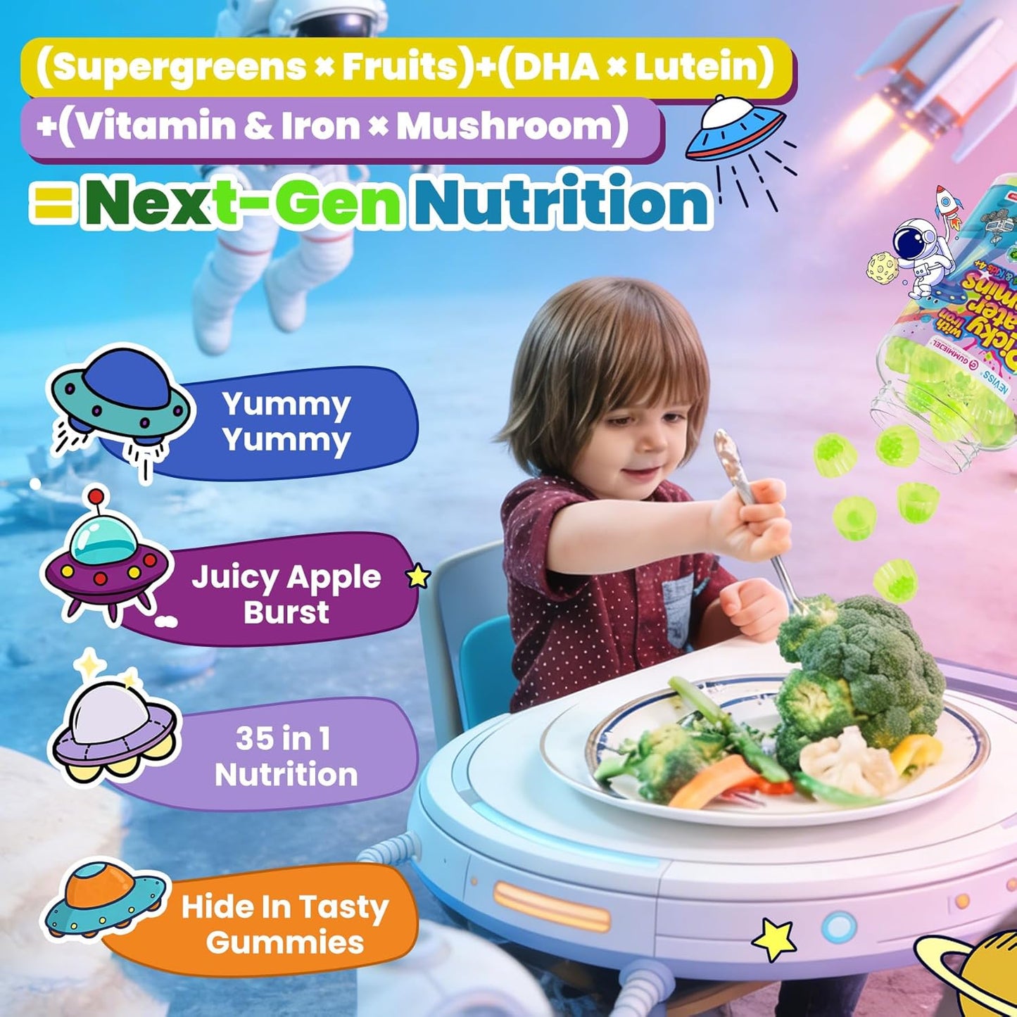 Toddlers 2-3 & Kids 4+ Picky Eater Vitamins with Iron, for Minors Aged 2-17, Children Teens Multiviamin Supergreen Filled Gummies, Methylated B6, B9,B12, Fruits + Veggies + Mushroom, Sugar Free - PrimeBioHealth - canada supplements