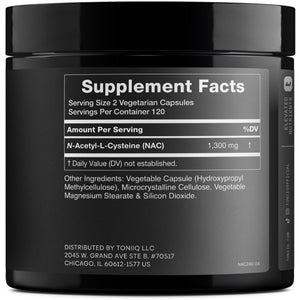 Toniiq 1300mg NAC - 4 Month Supply - Min. 98%+ Tested Purity - Ultra High Strength Bioavailable NAC Cysteine Supplement - 240 Vegetarian N Acetyl Cysteine - PrimeBioHealth - canada supplements