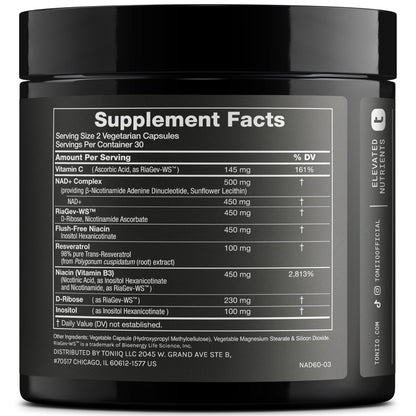 Toniiq Liposomal NAD+ and Resveratrol Supplement - 1500mg Ultra High Strength NAD Supplement - Clinically Studied Ingredients with Patented RiaGev-WS - PrimeBioHealth - canada supplements