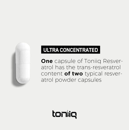 Toniiq Ultra High Purity Resveratrol Capsules - 98% Trans-Resveratrol - Highly Purified and Bioavailable - 180 Caps Reservatrol Supplement - PrimeBioHealth - canada supplements