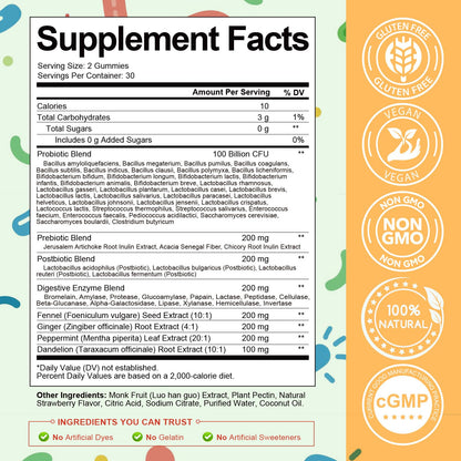 Totaria Sugar Free 5-in-1 Probiotic Prebiotic Postbiotic Gummy, 36 Strains Probiotics for Women Men with Digestive Enzymes, Peppermint, Complete Immune, - PrimeBioHealth - canada supplements