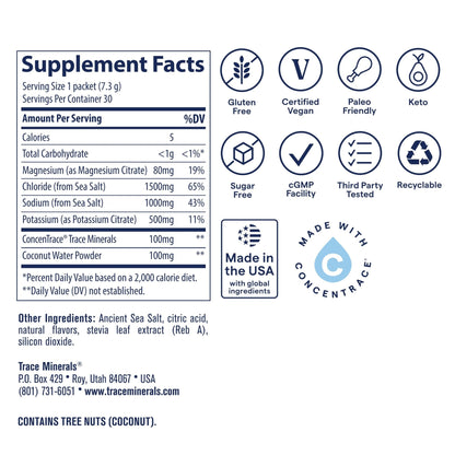 Trace Minerals ZeroLyte Salty Watermelon Flavor - Sugar Free Electrolyte Drink Mix - Supports Hydration, Energy, Stamina - Ancient Sea Salt, - PrimeBioHealth - canada supplements