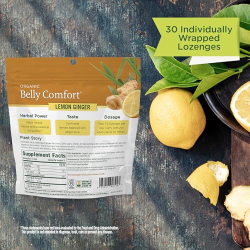 Traditional Medicinals Organic, Belly Comfort Lozenges, Lemon Ginger - Supports Nausea Relief and Occasional Indigestion - Non-GMO, Stimulant-Free - PrimeBioHealth - canada supplements