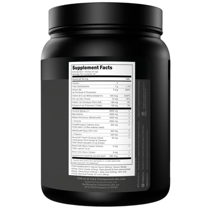 Transparent Labs Bulk Black Pre Workout - Clinically Dosed, Sugar Free Preworkout for Men and Women with Beta Alanine Powder, Citrulline Malate - PrimeBioHealth - canada supplements
