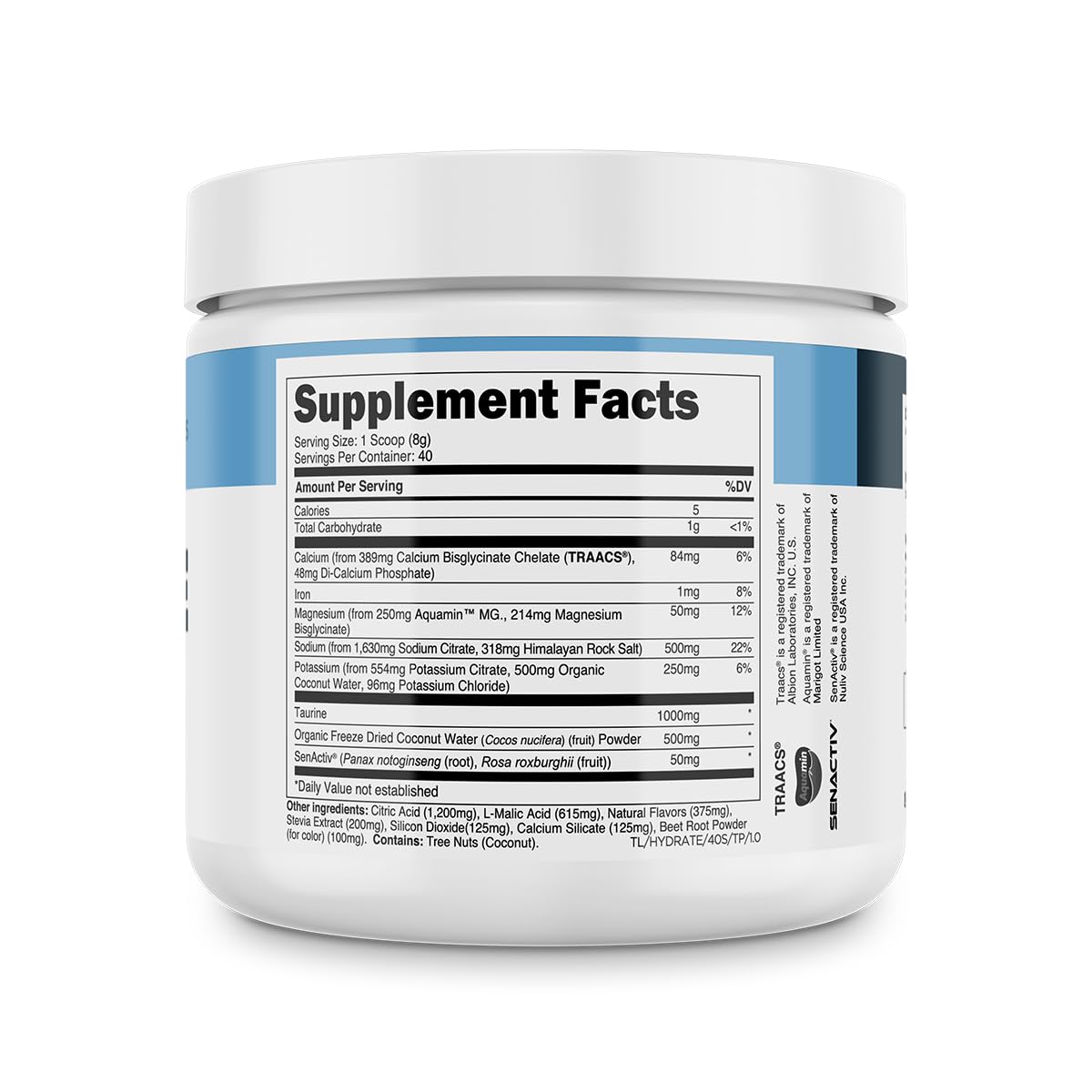 Transparent Labs Hydrate Naturally Sweetened Electrolytes Powder - Hydration Powder Electrolytes with Coconut Water, Calcium, Taurine, & Potassium - PrimeBioHealth - canada supplements