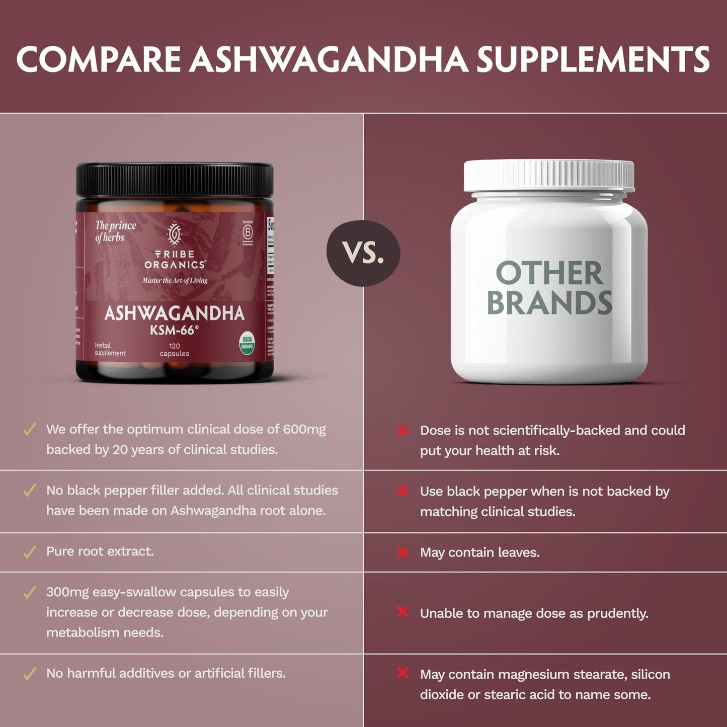 TRIBE ORGANICS Ashwagandha KSM 66 Pure Organic Root Powder Extract Ayurvedic Supplement - Focus, Mood Support, Increase Energy, Strength, 600mg of Natural KSM66 - PrimeBioHealth - canada supplements