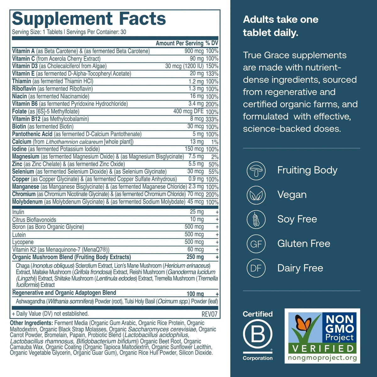 True Grace Men's 40+ One Daily Multivitamin Fermented Minerals, Organic Adaptogens & Mushrooms Whole Body Balance Immune - PrimeBioHealth - canada supplements