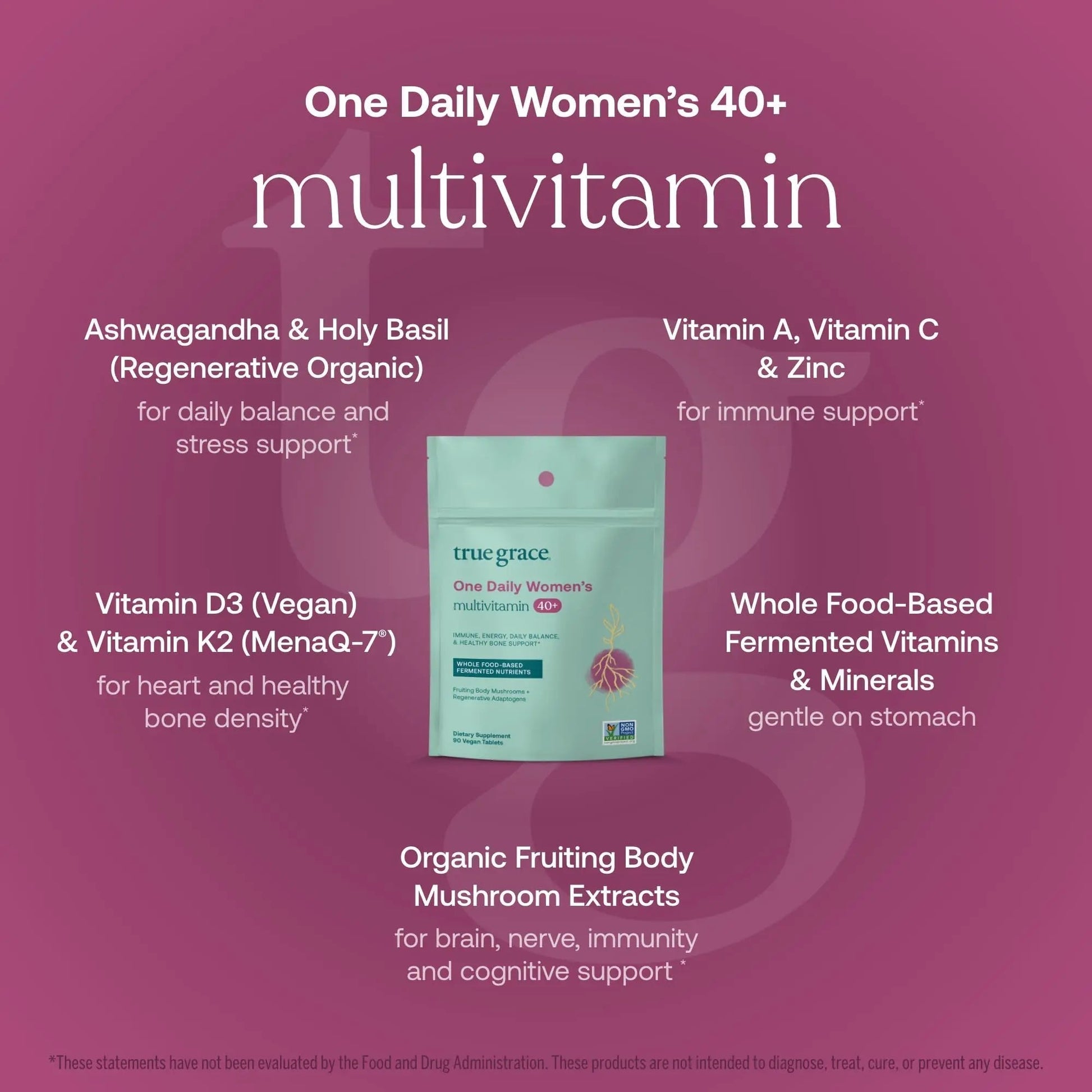 True Grace One Daily Women’s Multivitamin 40+ Fermented Minerals, Organic Adaptogens & Mushrooms Energy, Immune, Bone Support - PrimeBioHealth - canada supplements