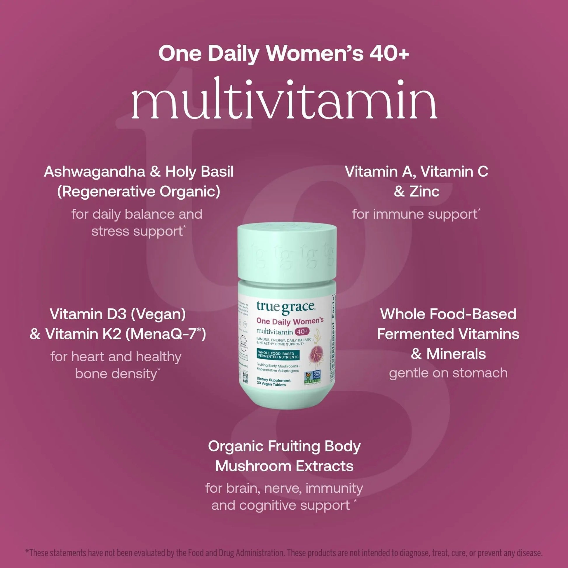 True Grace One Daily Women’s Multivitamin 40+ Fermented Minerals, Organic Adaptogens & Mushrooms Energy, Immune, Bone Support - PrimeBioHealth - canada supplements