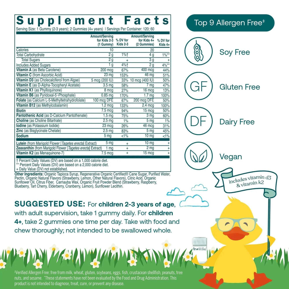True Grace True Littles Daily Kids Multi - 120 Pectin Gummies - Immune, Cognitive, Bone & Eye Support - Clinically Studied Lutemax Kids Lutein