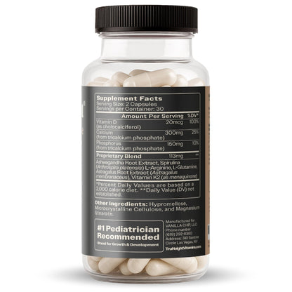 TruHeight Growth Capsules - Tall Nutrition for Natural Growth Supplement for Kids & Teens - Pediatric Vitamin D, K, Calcium & Ashwagandha - Bone Strength - PrimeBioHealth - canada supplements