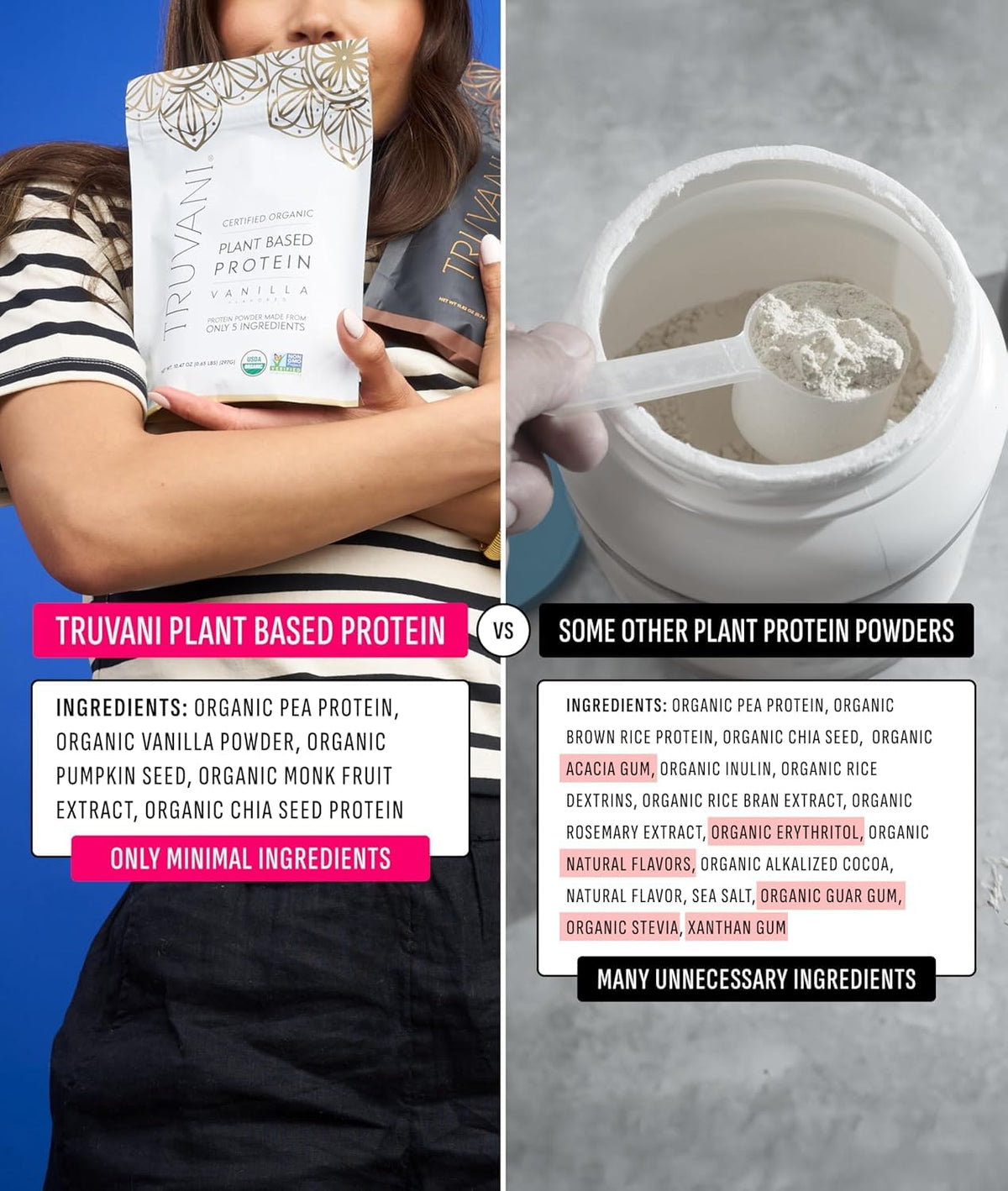 Truvani Organic Plant Based Protein Powder | Vanilla | 20g Pea Protein | 18 Servings | Vegan & Keto | Gluten & Dairy Free | Low Carb | No Added Sugar - PrimeBioHealth - canada supplements