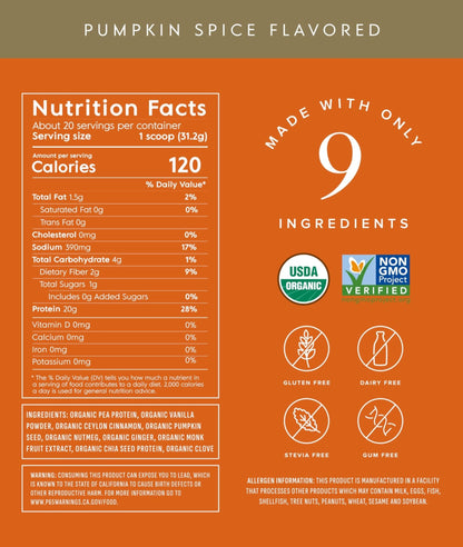 Truvani Vegan Pea Protein Powder | Pumpkin Spice | 20g Organic Plant Based Protein | 20 Servings | Keto | Gluten & Dairy Free - PrimeBioHealth - canada supplements