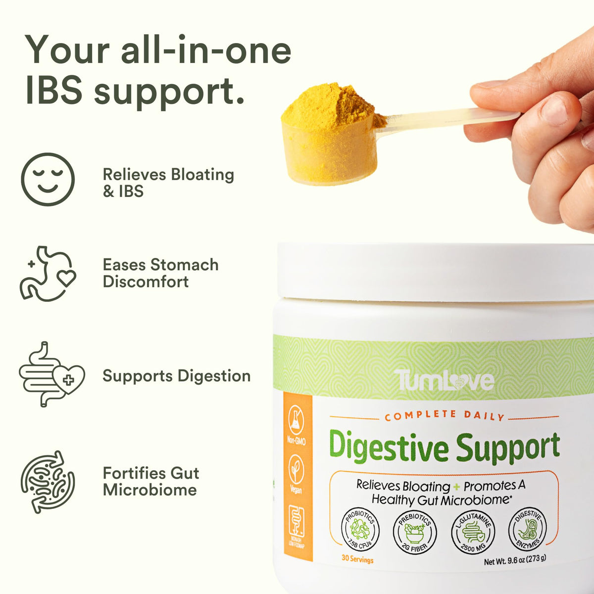TumLove IBS Relief & Digestive Support Powder – Low FODMAP Certified, Probiotics, Prebiotics, Digestive Enzymes, L-Glutamine & 5 Soothing Herbs - PrimeBioHealth - canada supplements